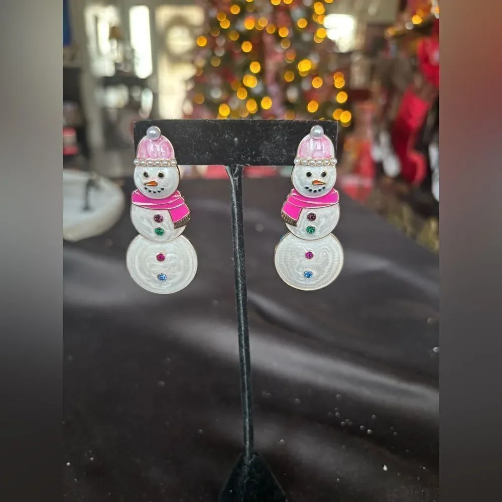 NEW Pink Pearl Stud Snow Woman Earrings NWOT